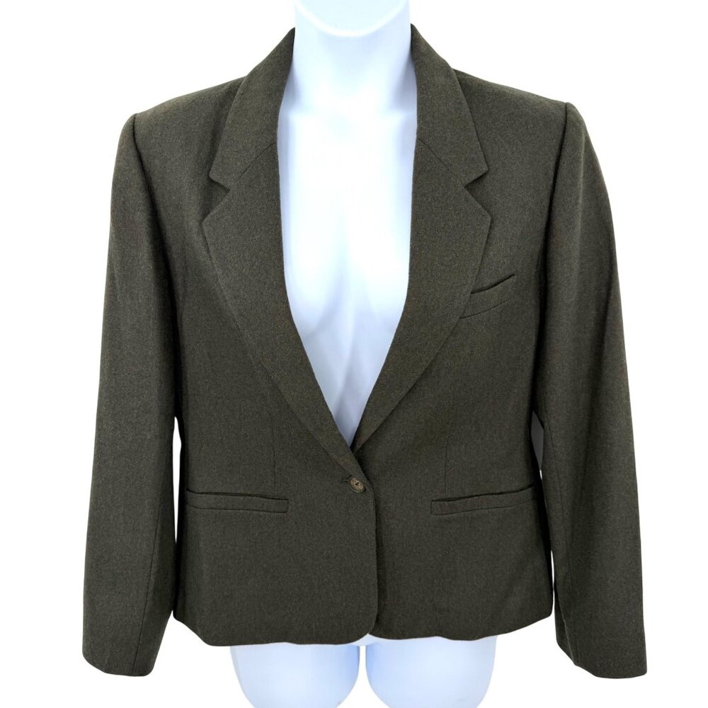 VINTAGE JH COLLECTIBLES OLIVE GREEN WOOL BLEND BLAZER JACKET UNION USA MADE - 16